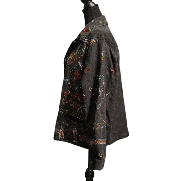 New Direction Black Denim Jacket 100% Cotton Embroidered & Beads Sz M - Picture 6 of 8
